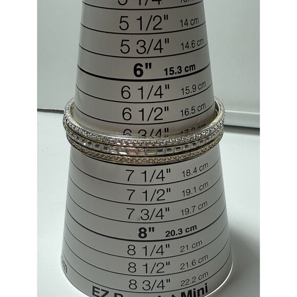 Juicy Couture 3 Layer Silver Tone Rhinestone Crystal Cuff Bracelet - Picture 8 of 9